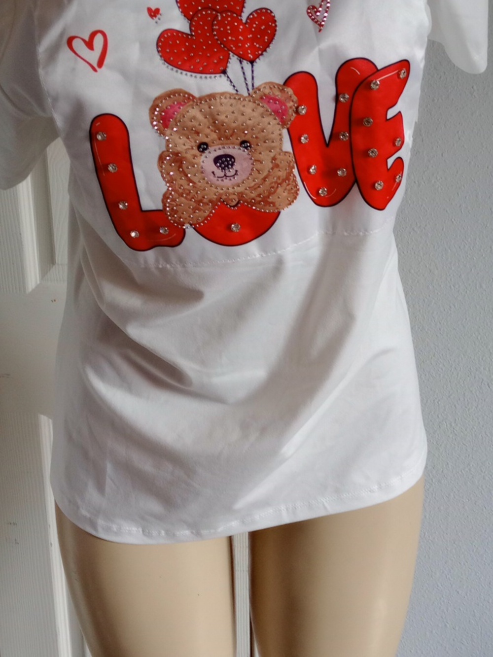 Kids White T-Shirt with Red 'LOVE' Bear Graphic